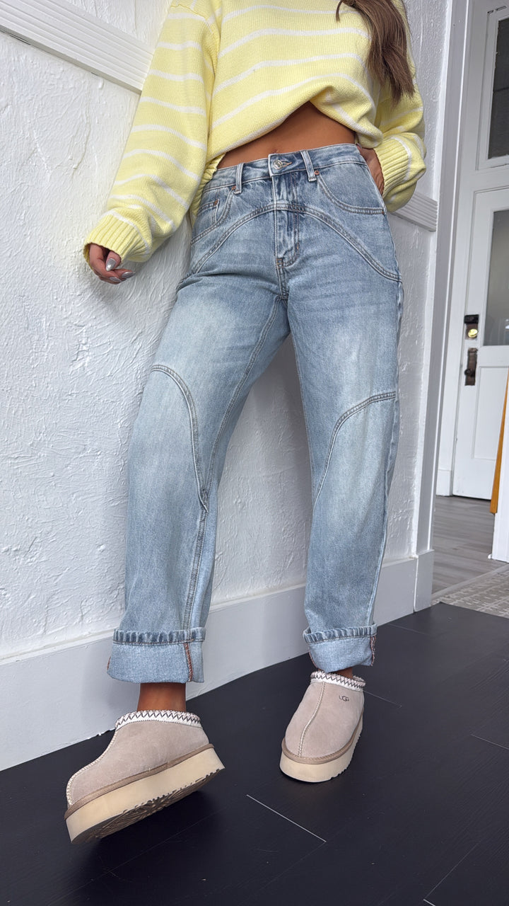 SAIGE: Studio Ready Barrel Jeans, Medium Light