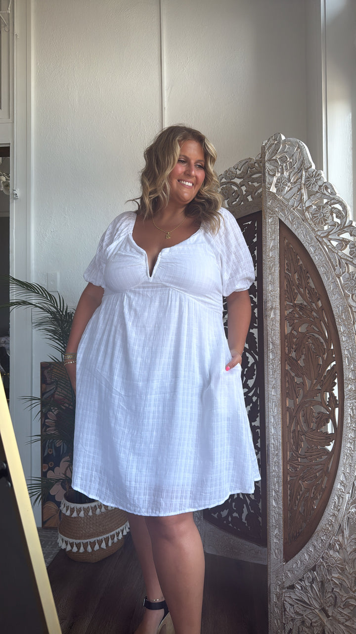 True Beauty Bubble Sleeve Mini Dress, White