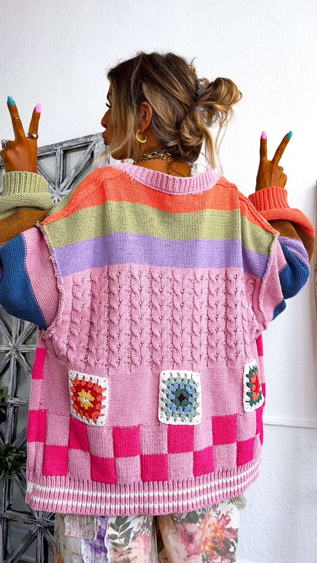 Sophie Color block Cardigan, Rose Multi