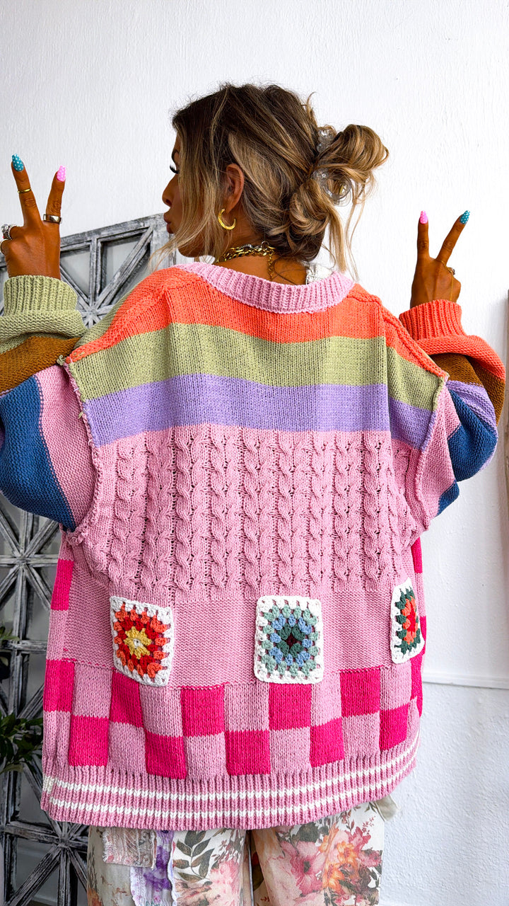 Sophie Color block Cardigan, Rose Multi