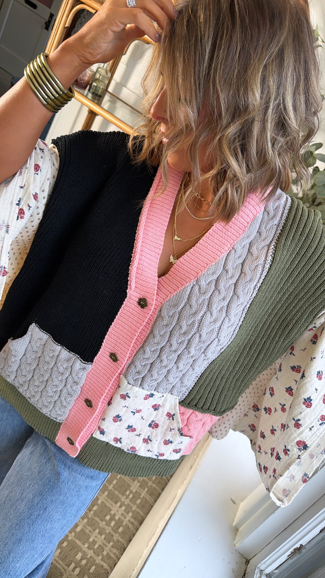 Fable Stitch Button Up, Black Multi