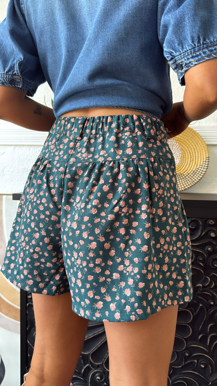 Scarlet Hollow Floral Shorts, Teal/Blush
