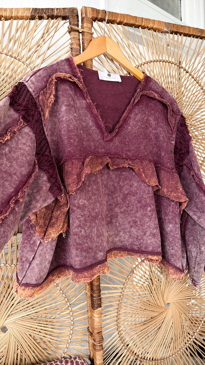 In The End Ruffled Blouse, Burgundy