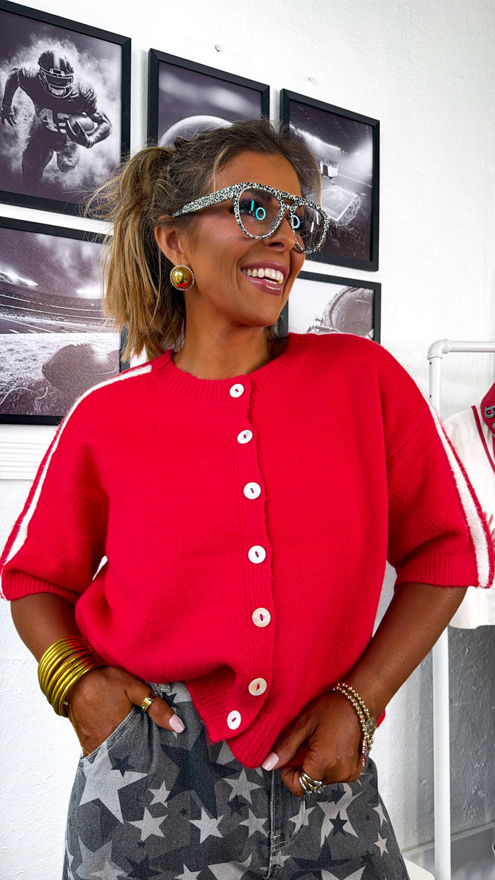 For The Love Knit Cardigan, Cherry/White
