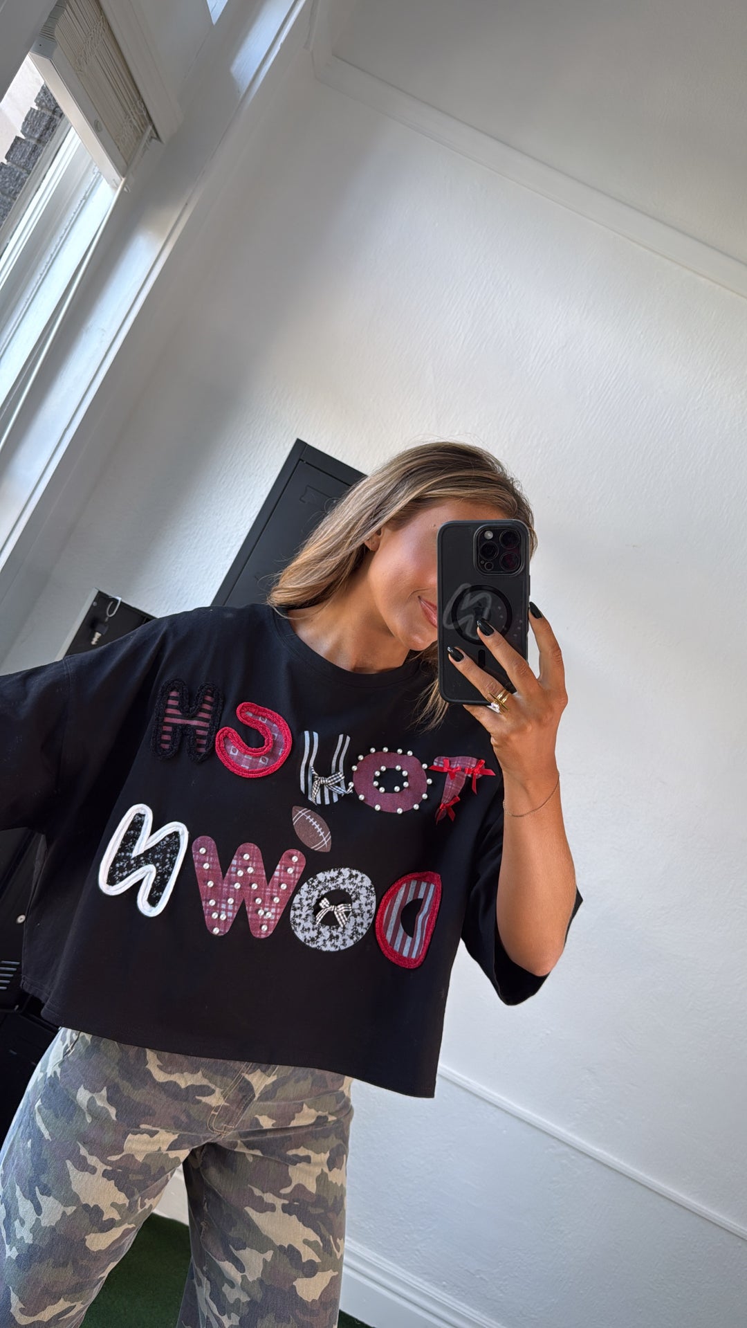 Touchdown Thread Graphic Top, Black