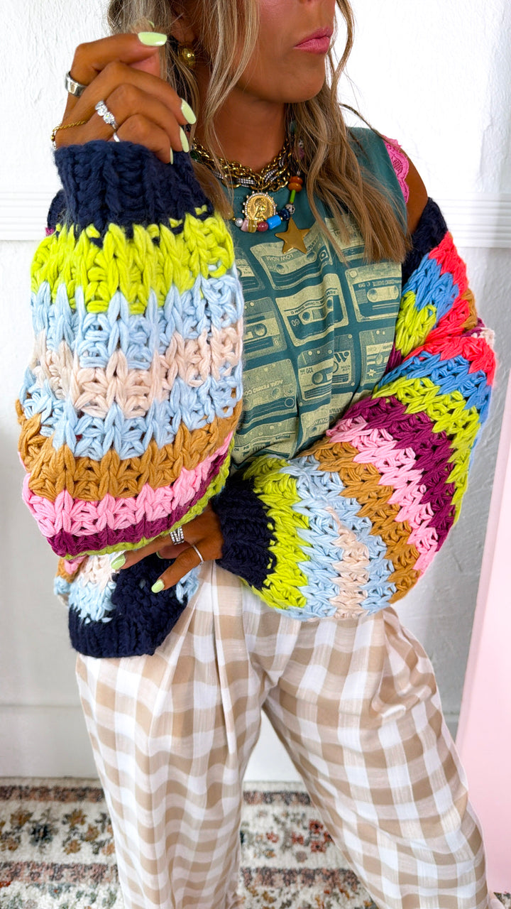 Cool Toned Knit Cardigan, Rainbow