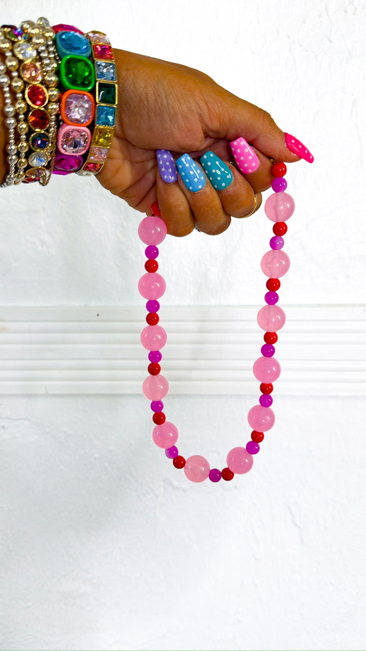Pink Palms Stone Necklace