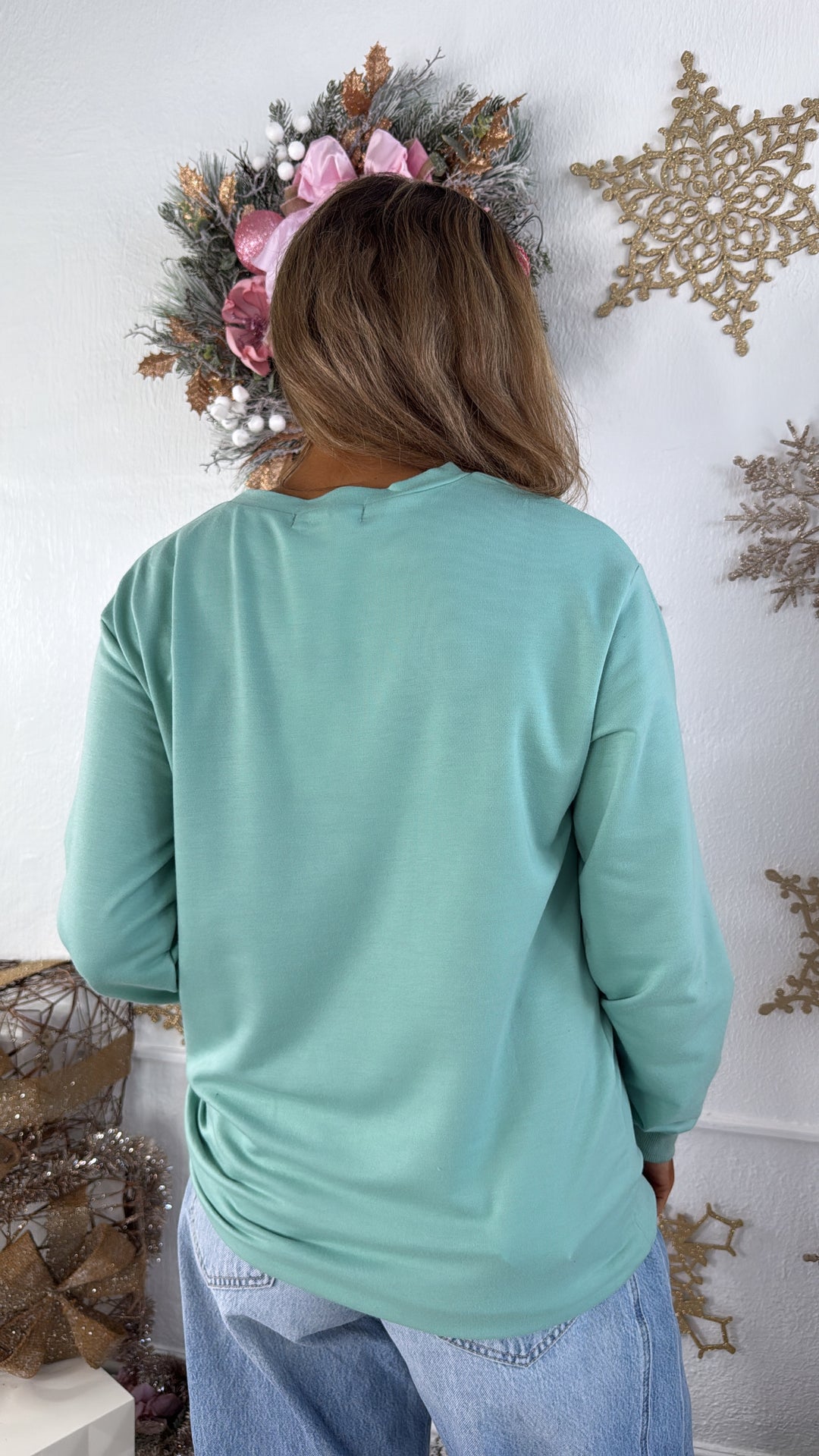 Merry & Bright Christmas Tree Long Sleeve Top, Mint