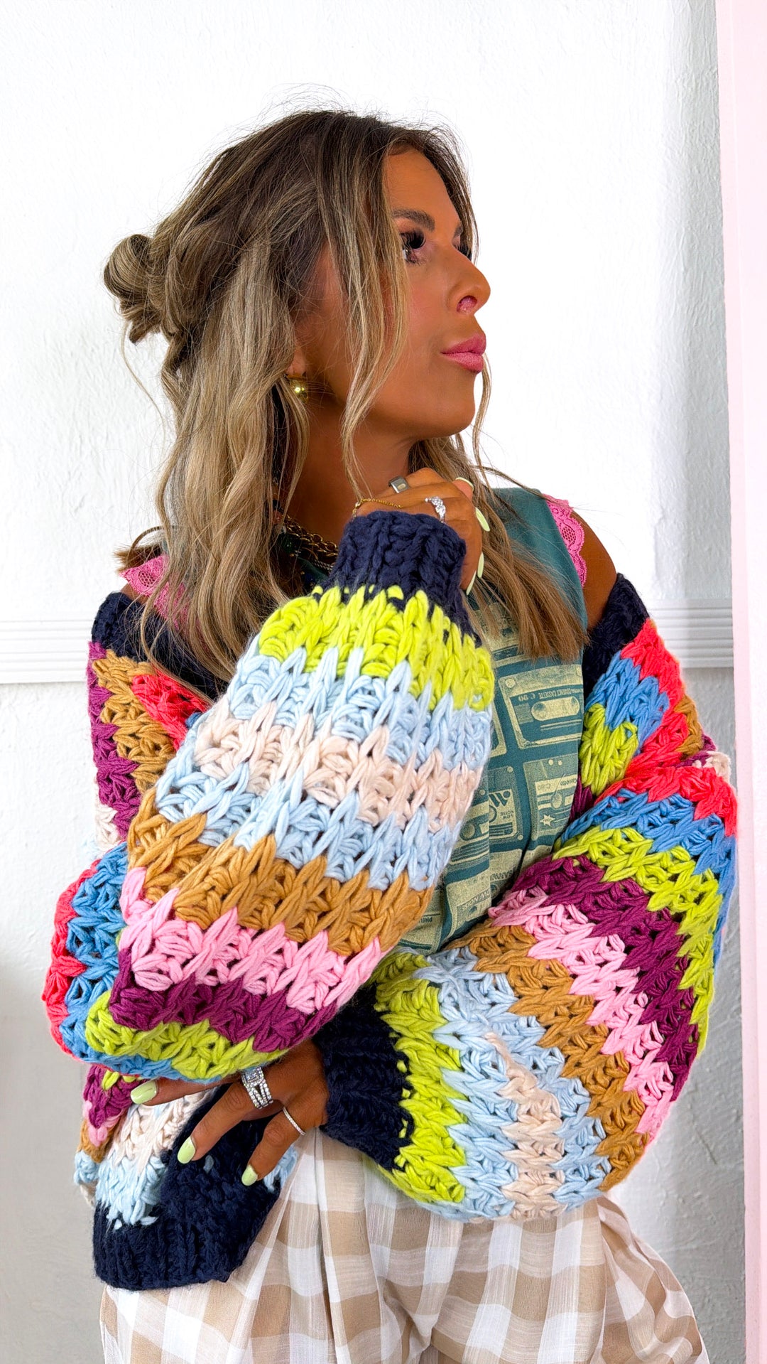 Cool Toned Knit Cardigan, Rainbow