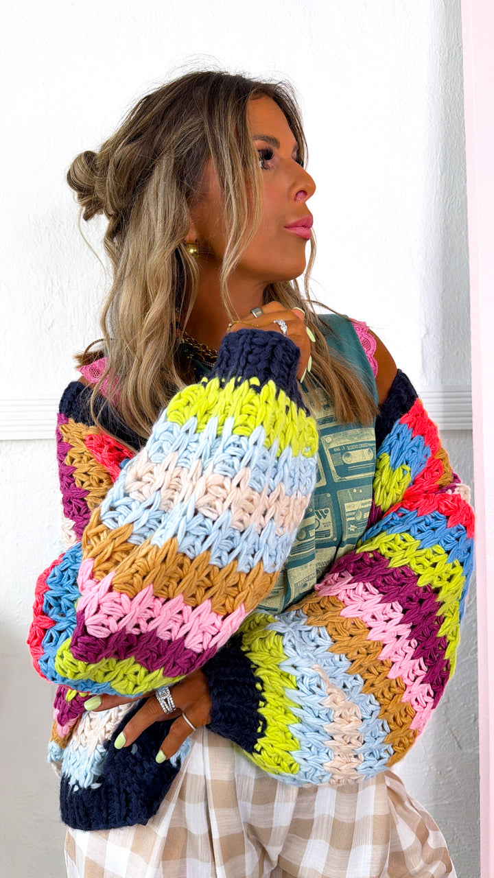 Cool Toned Knit Cardigan, Rainbow
