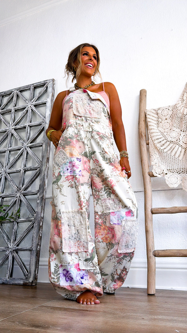 Madison Square Denim Overall, Cream Floral