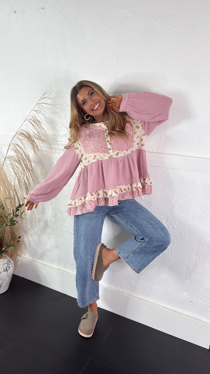 DOORBUSTER: POL Simple & Sweet Blouse, Dusty Pink