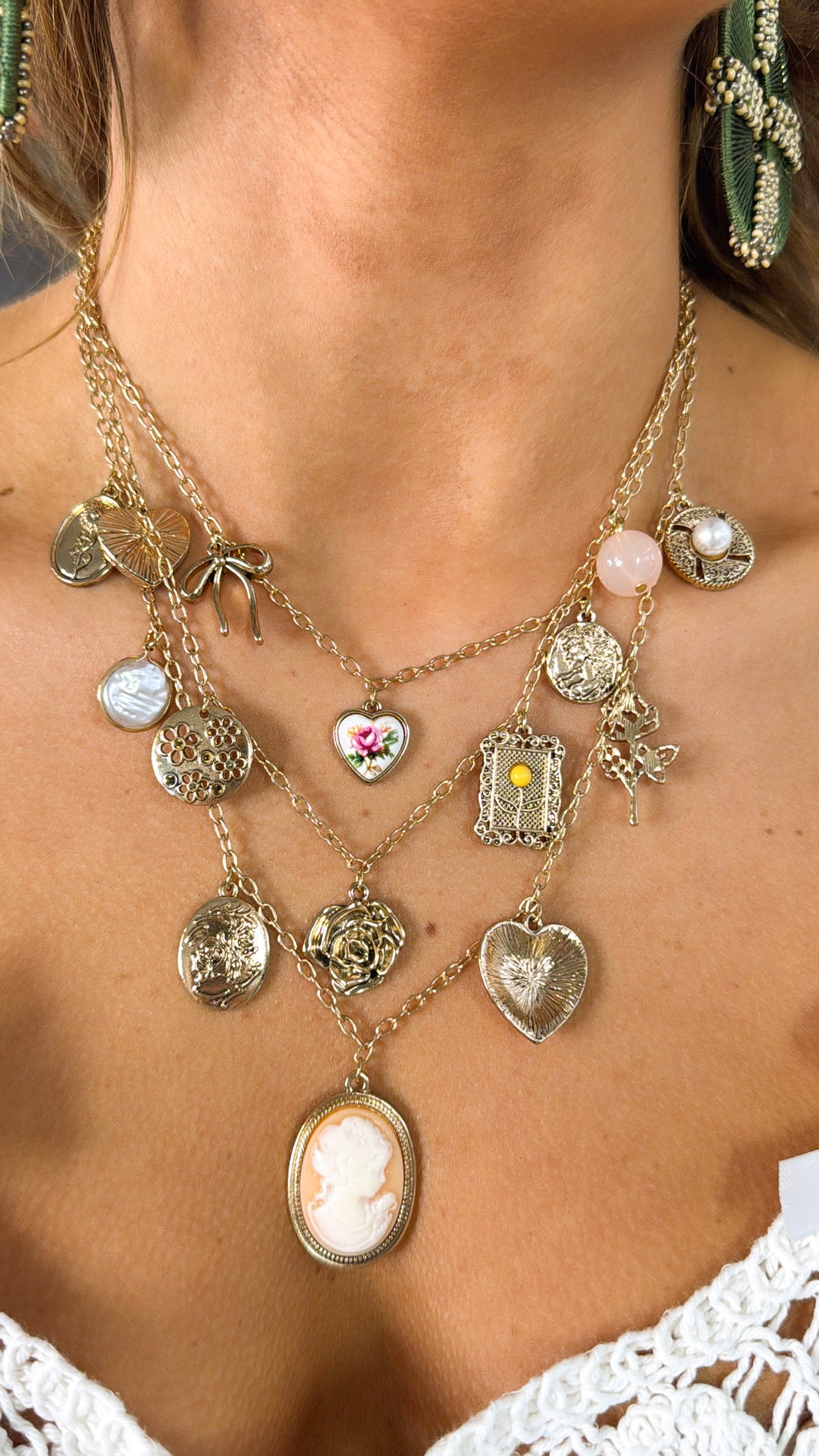 Rose Crest Multi Layered Necklace, Gold