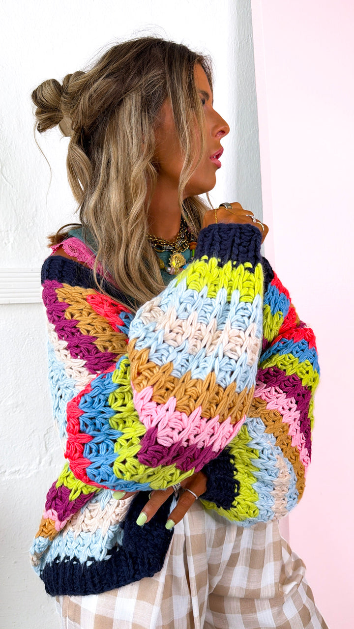 Cool Toned Knit Cardigan, Rainbow