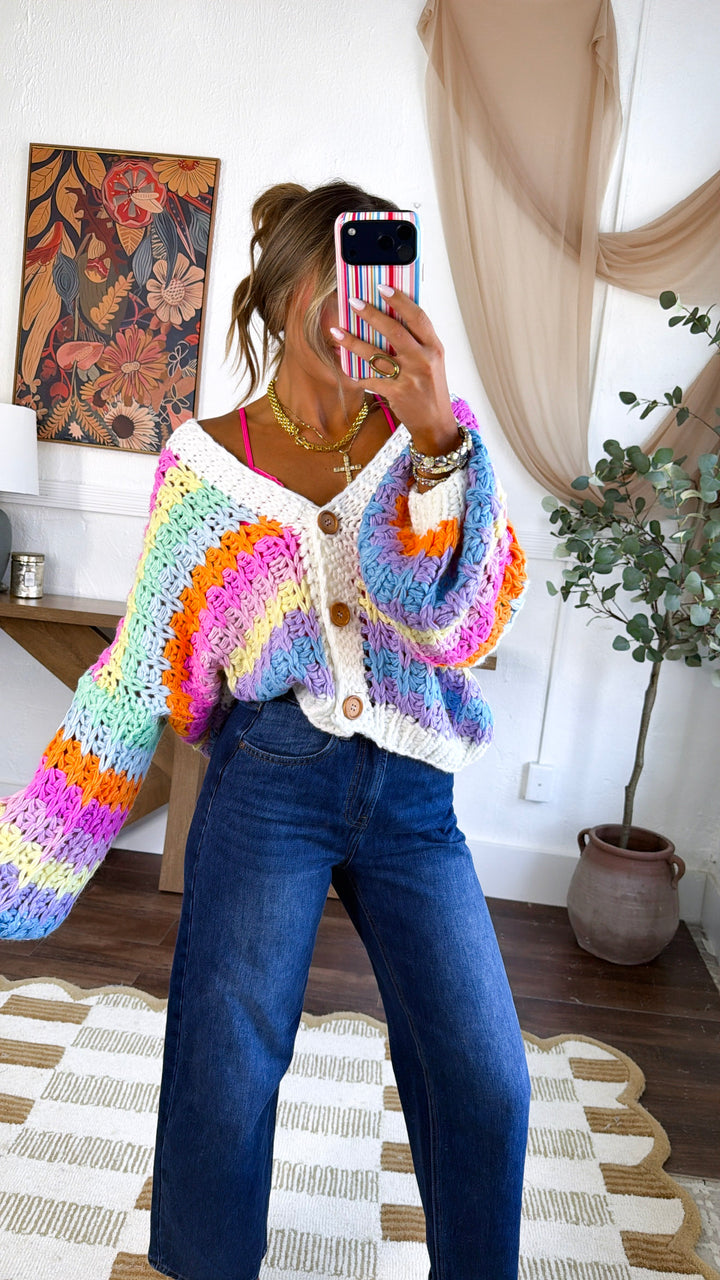 Bright Toned Knit Cardigan, Rainbow