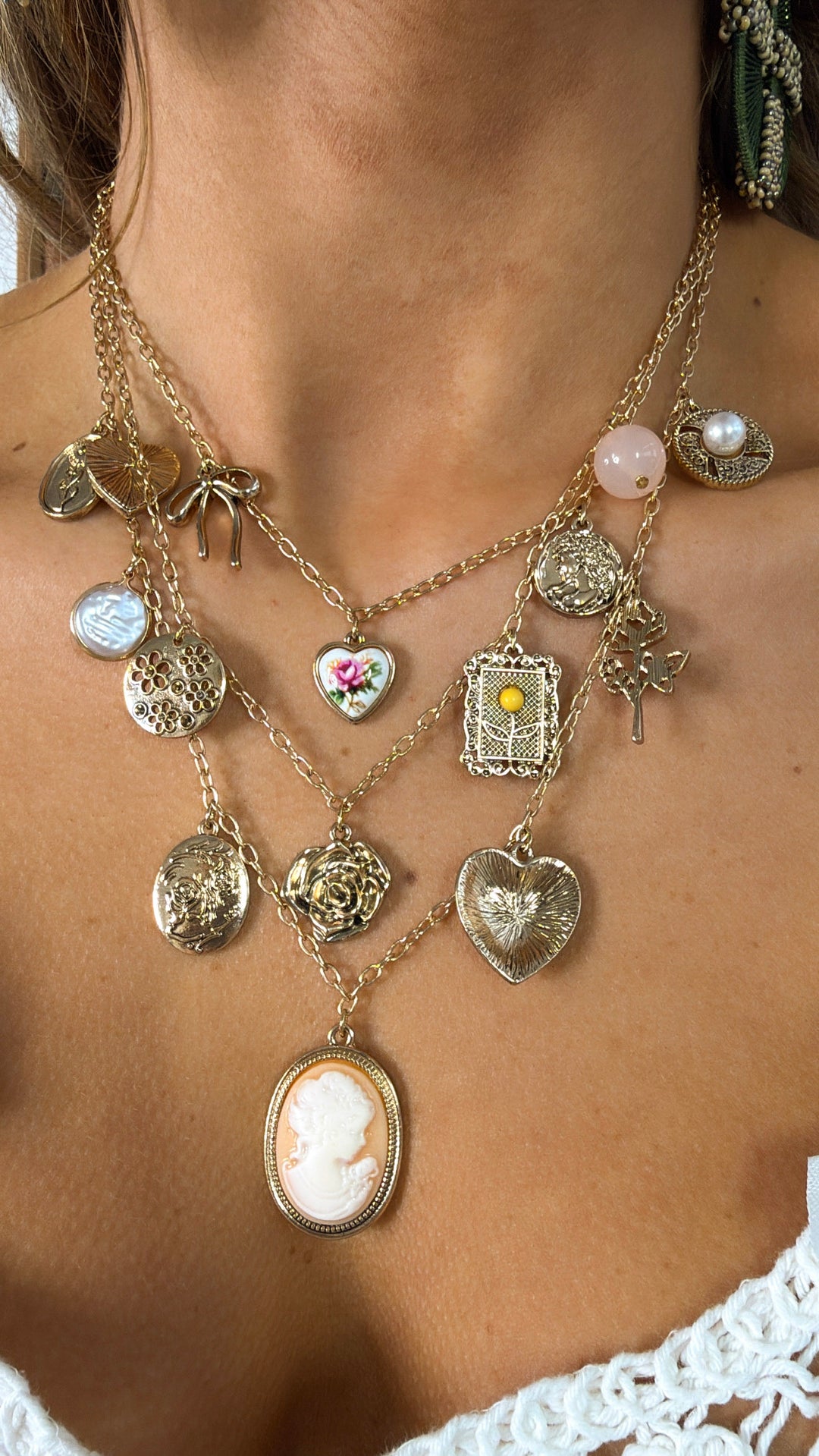 Rose Crest Multi Layered Necklace, Gold