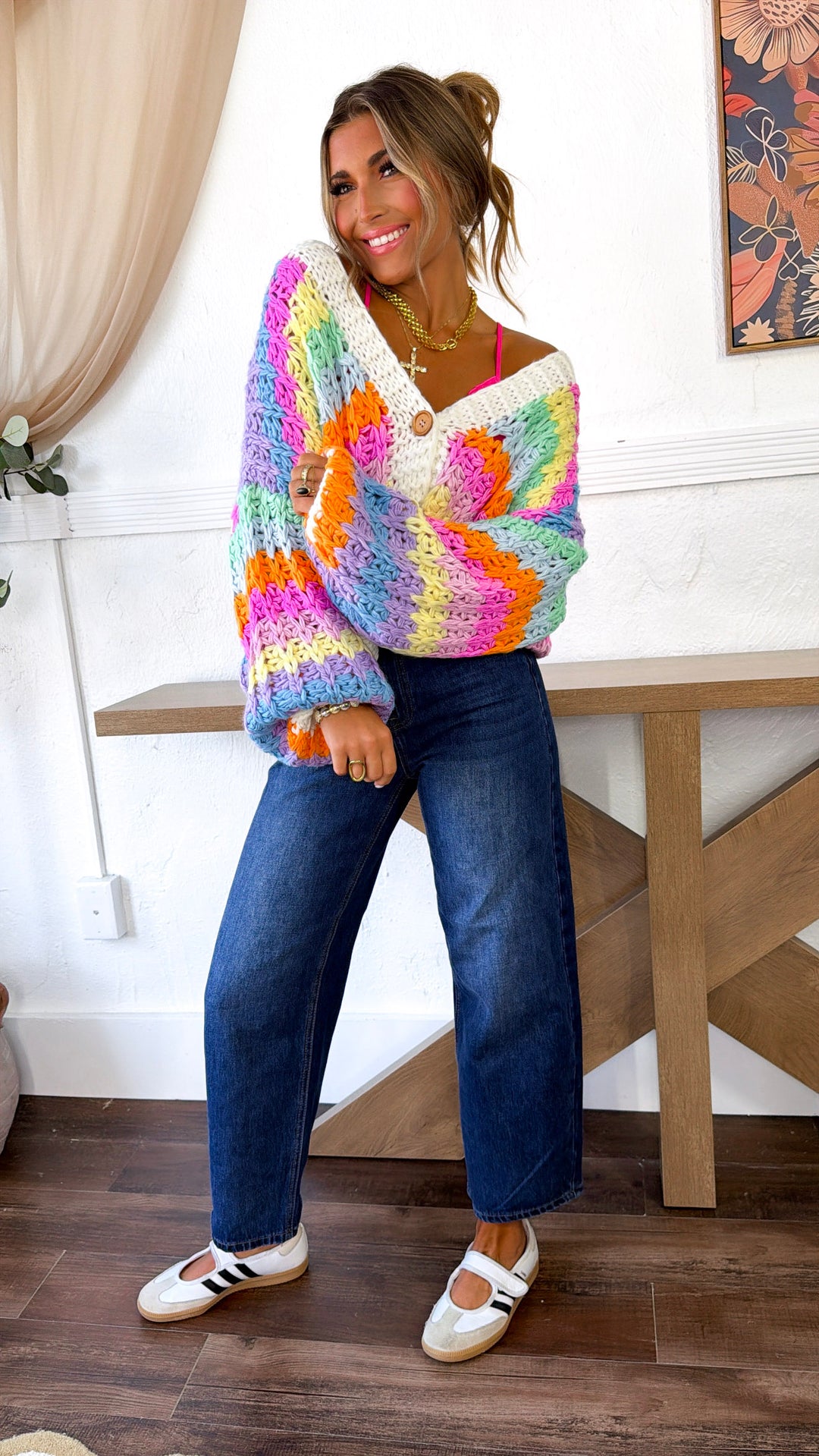 Bright Toned Knit Cardigan, Rainbow
