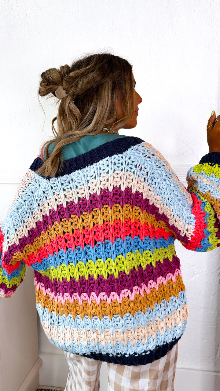 Cool Toned Knit Cardigan, Rainbow