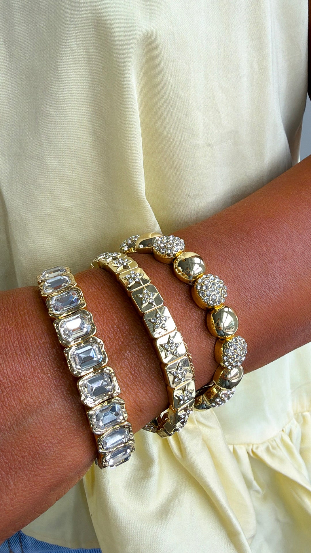 Radiant Gold Crystal Bracelet Stack