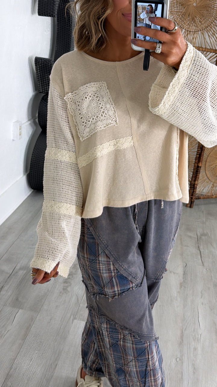 Willow Breeze Sheer Sleeve Top, Coconut