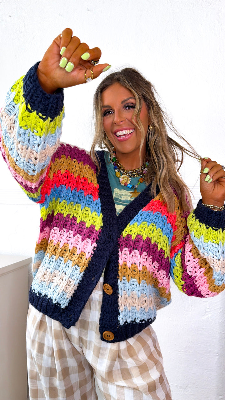 Cool Toned Knit Cardigan, Rainbow