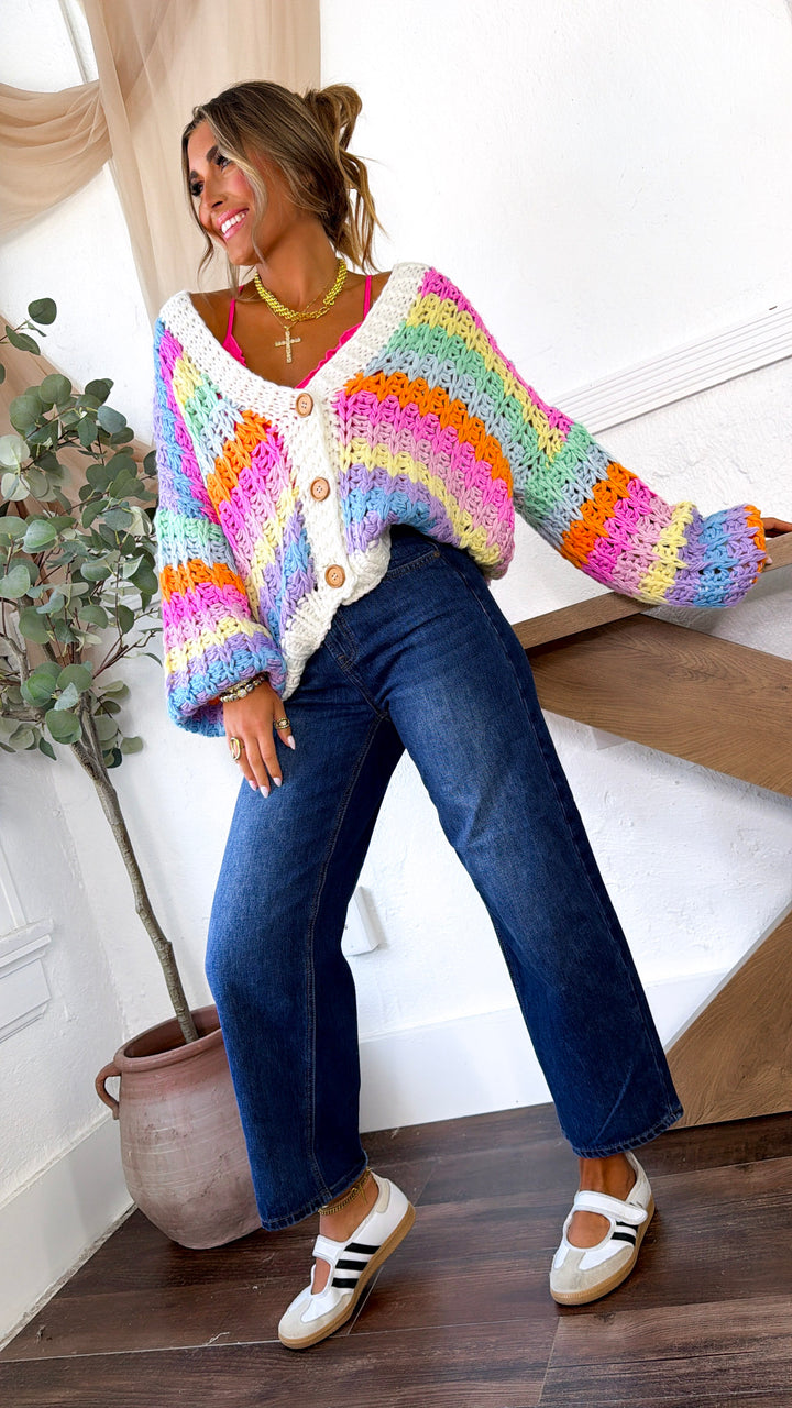 Bright Toned Knit Cardigan, Rainbow