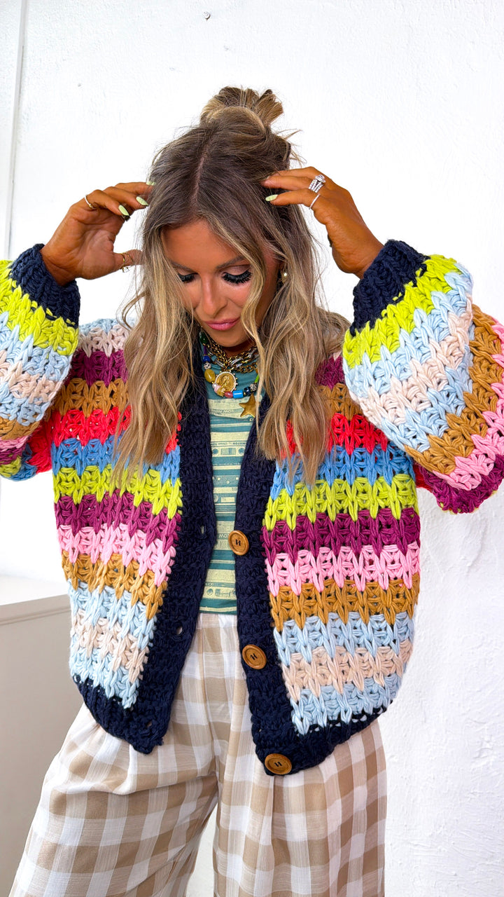 Cool Toned Knit Cardigan, Rainbow