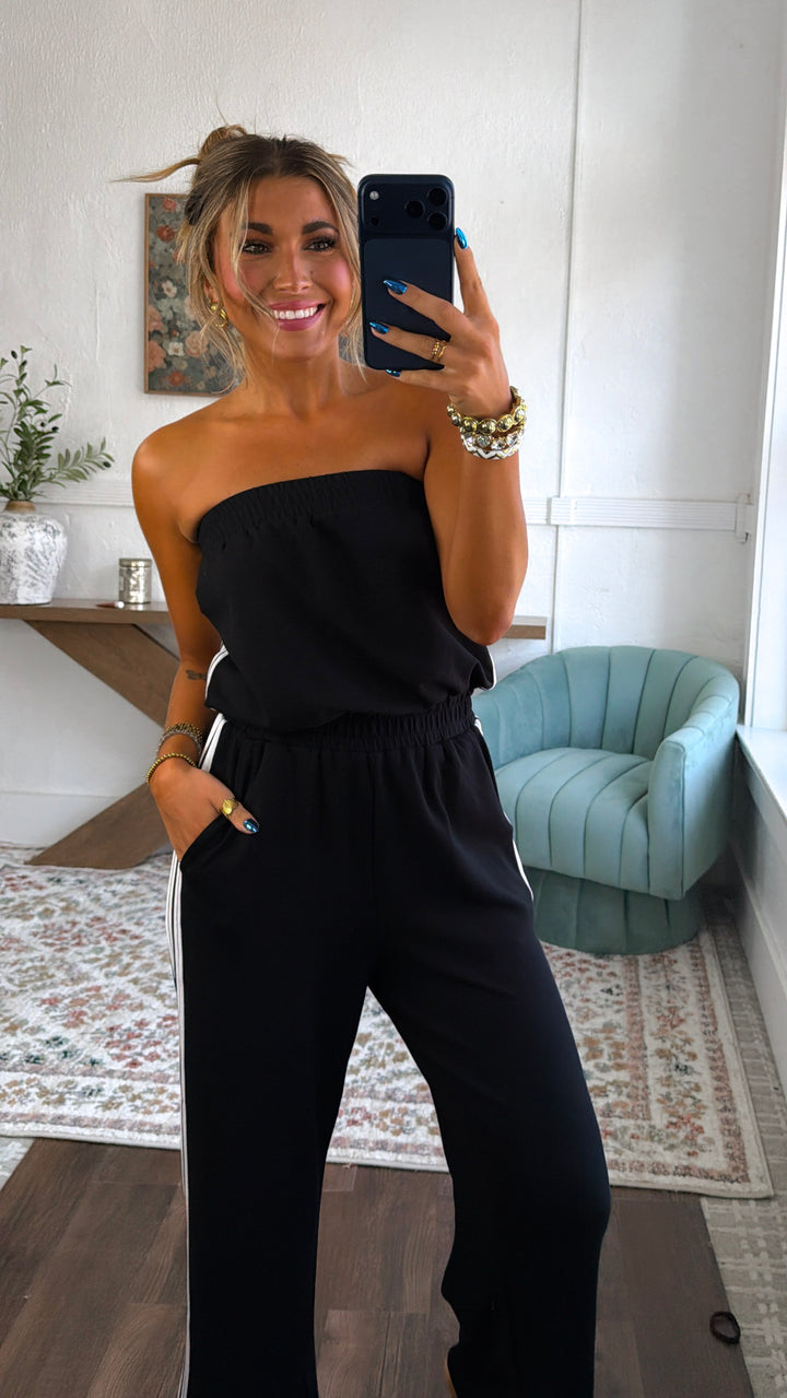 Strapless Athletic Jumpsuit, Black