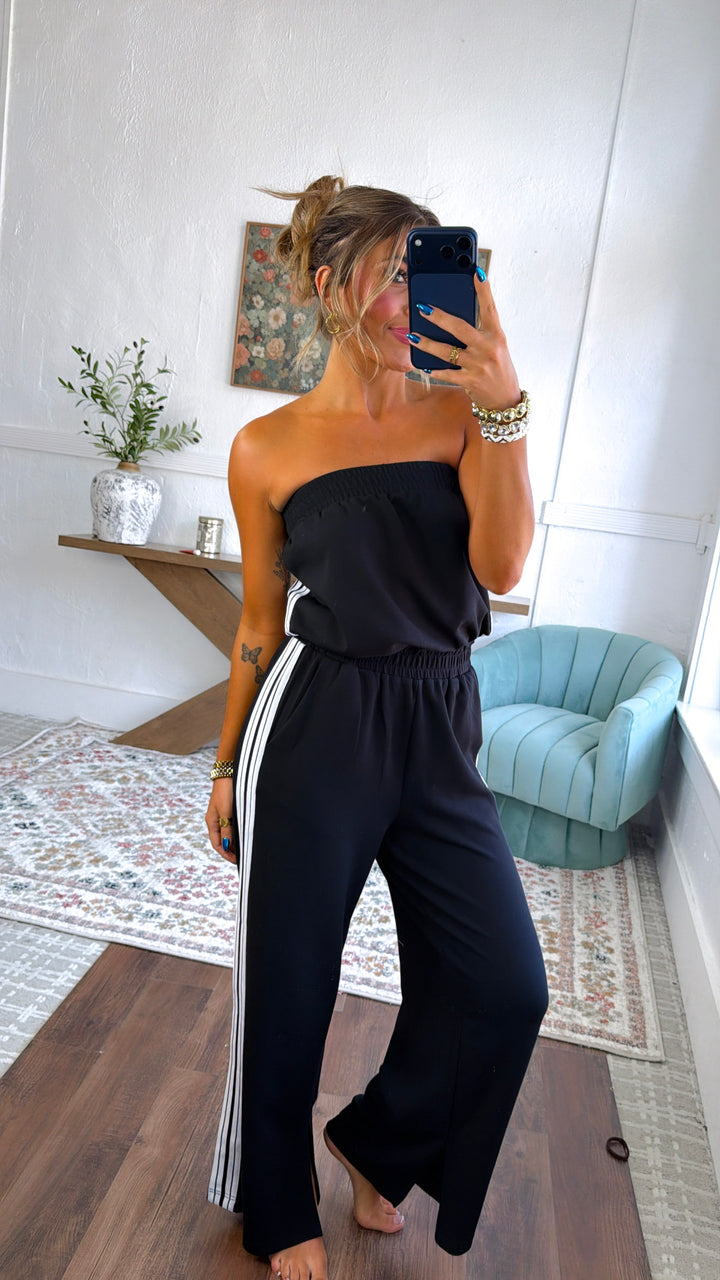 Strapless Athletic Jumpsuit, Black
