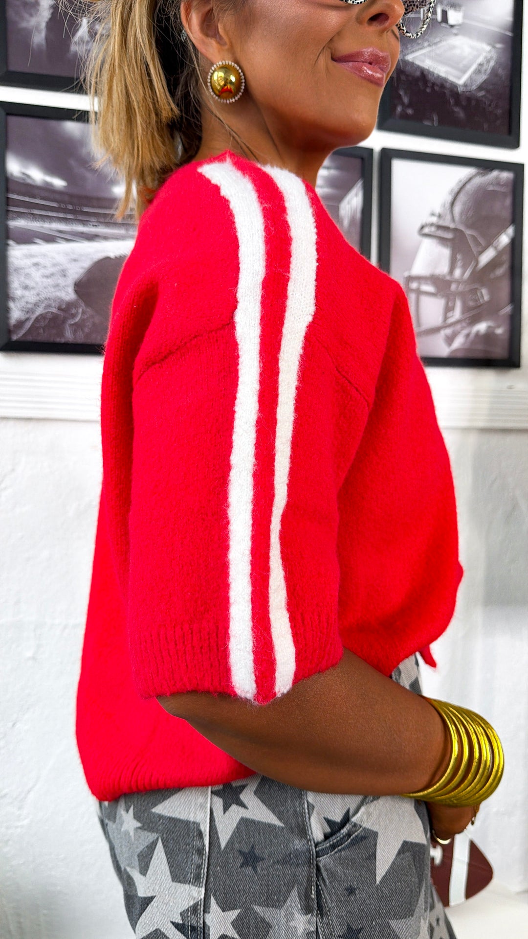 For The Love Knit Cardigan, Cherry/White