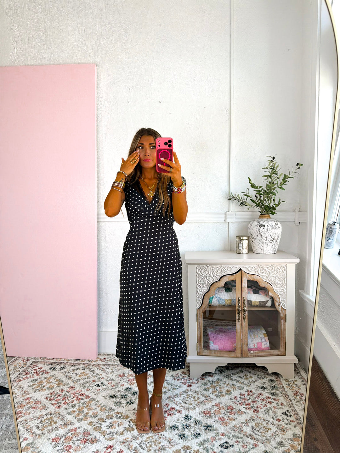 Simple In Dots Dress, Black/Ivory