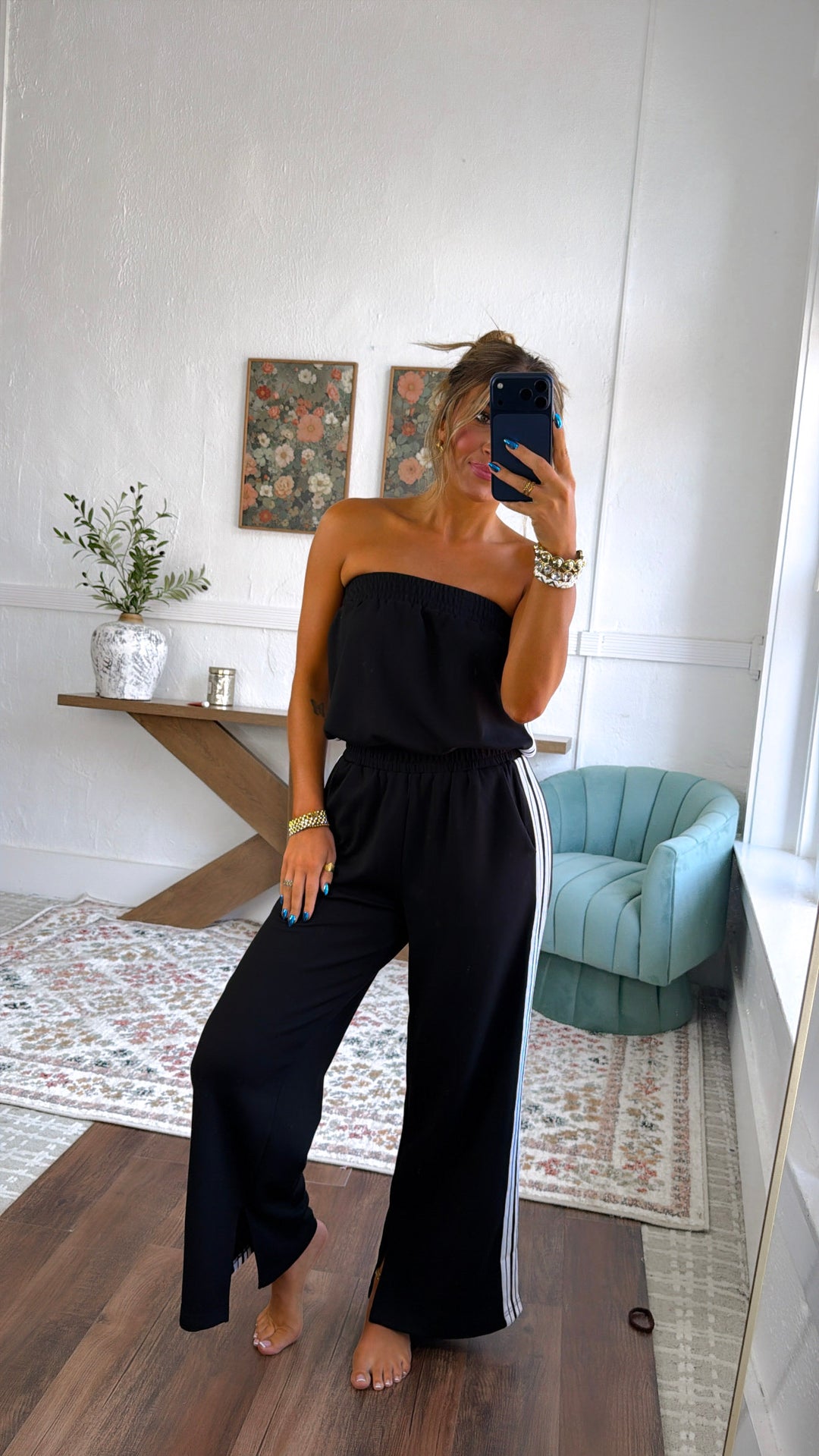 Strapless Athletic Jumpsuit, Black
