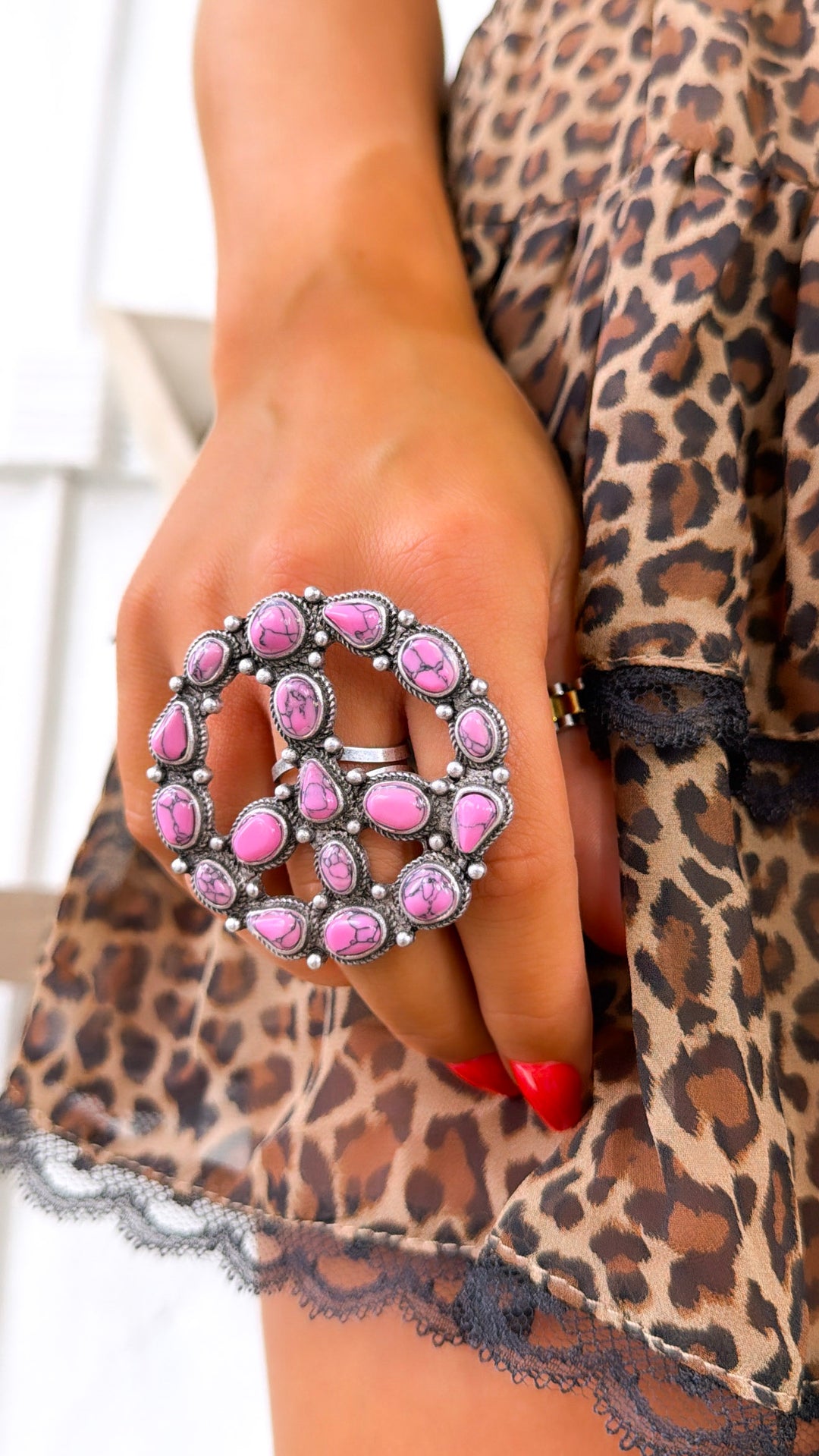 Peace Sign Ring, Hot Pink