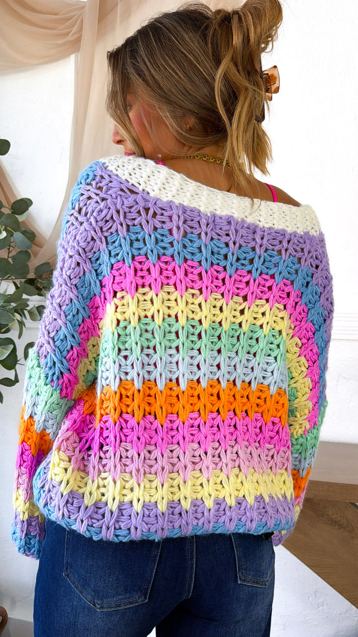 Bright Toned Knit Cardigan, Rainbow