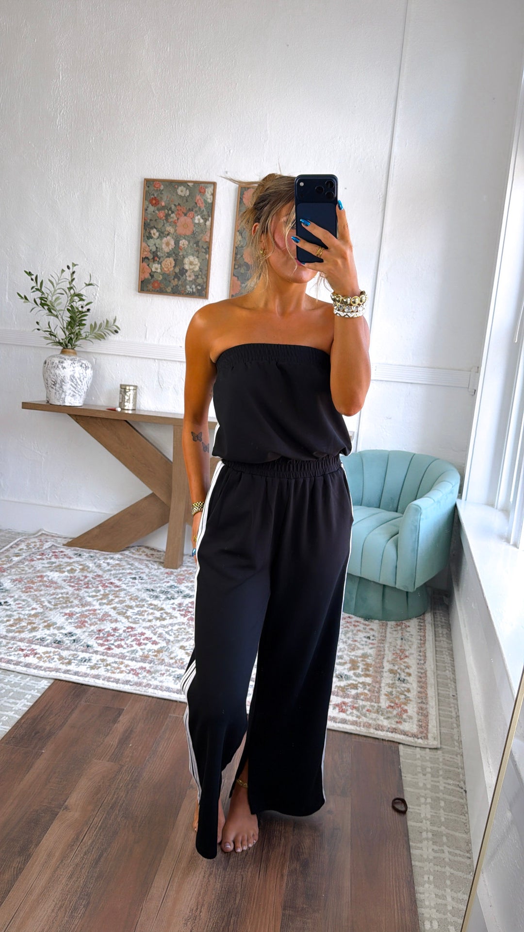 Strapless Athletic Jumpsuit, Black