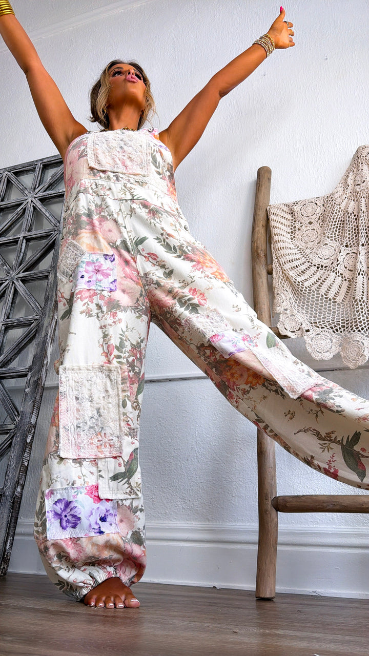 Madison Square Denim Overall, Cream Floral