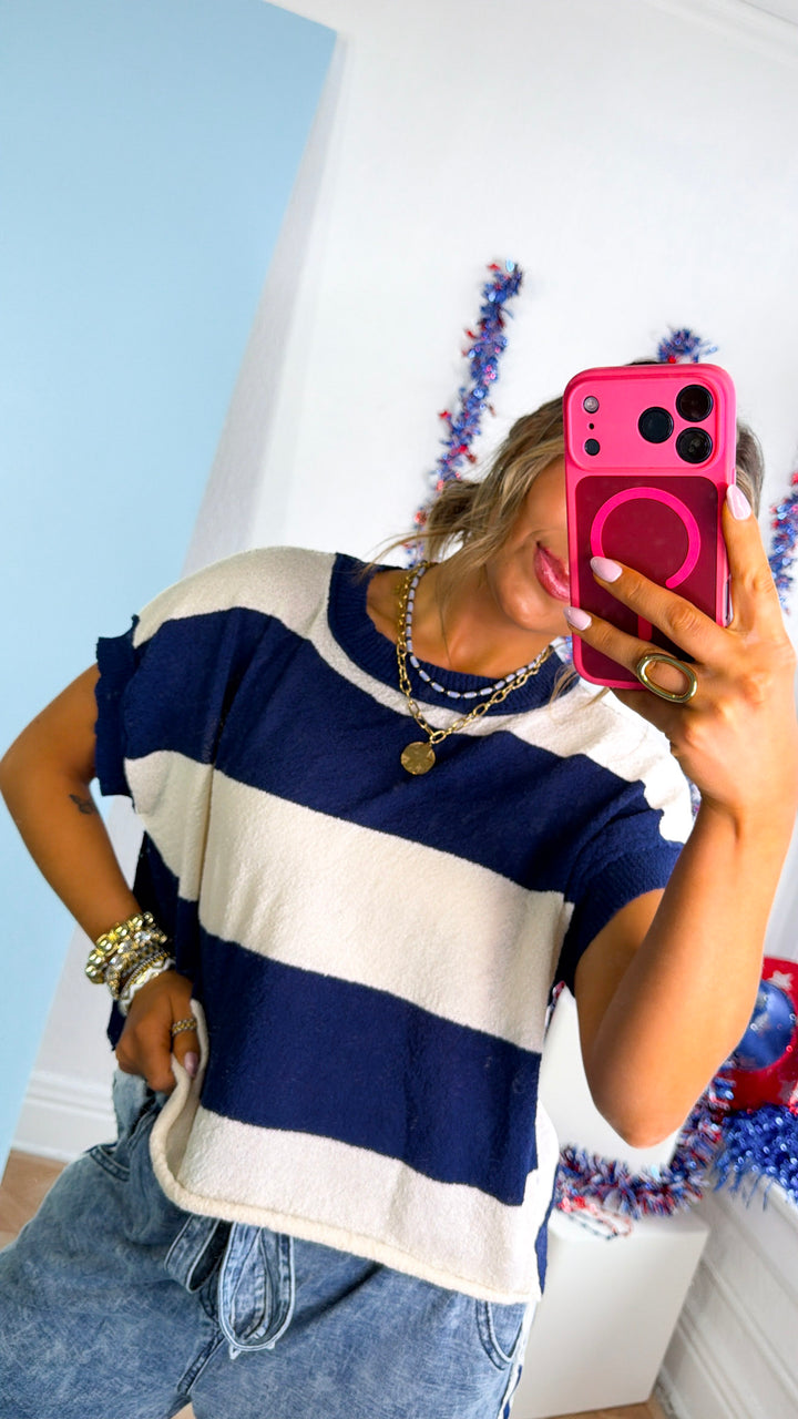 Fresh Serve Open Back Top, Navy/Cream