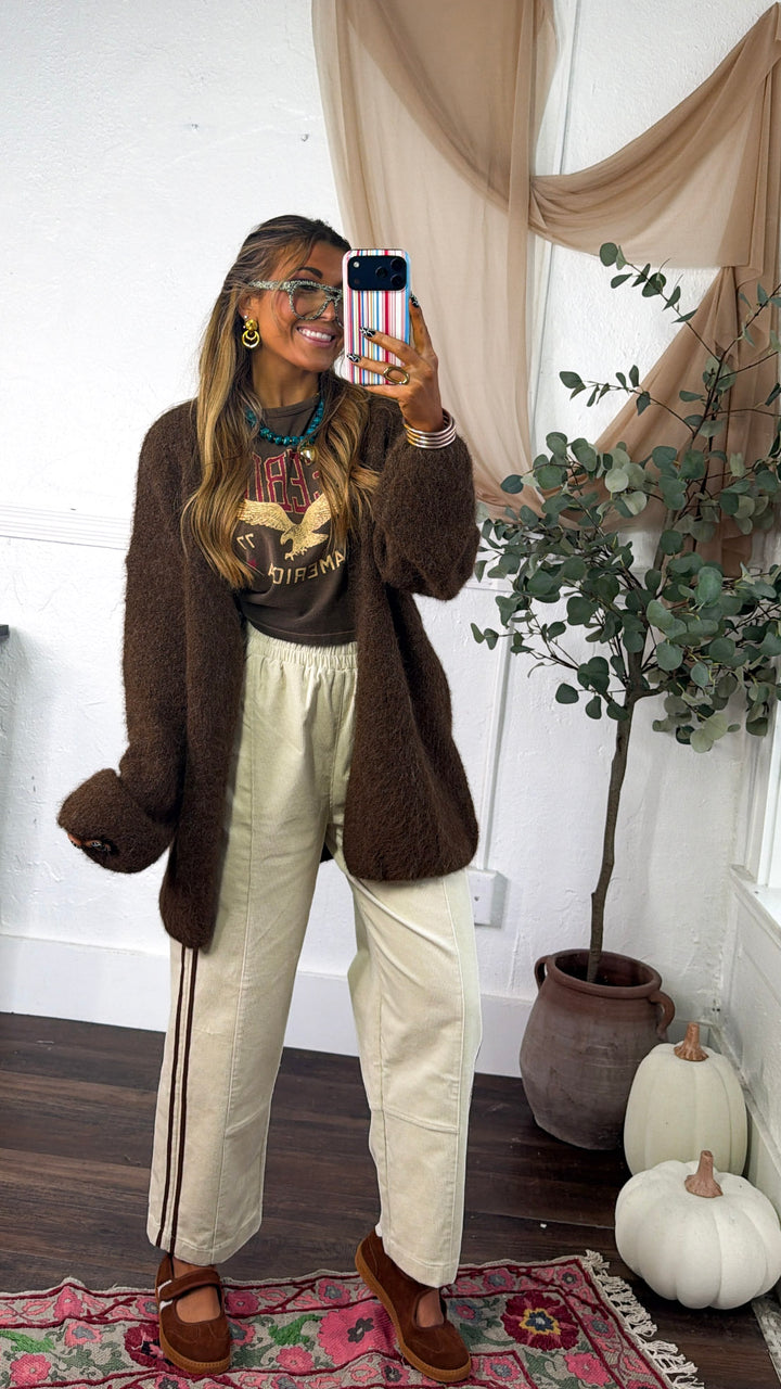 Corduroy Detailed Pants, Cream/Choco