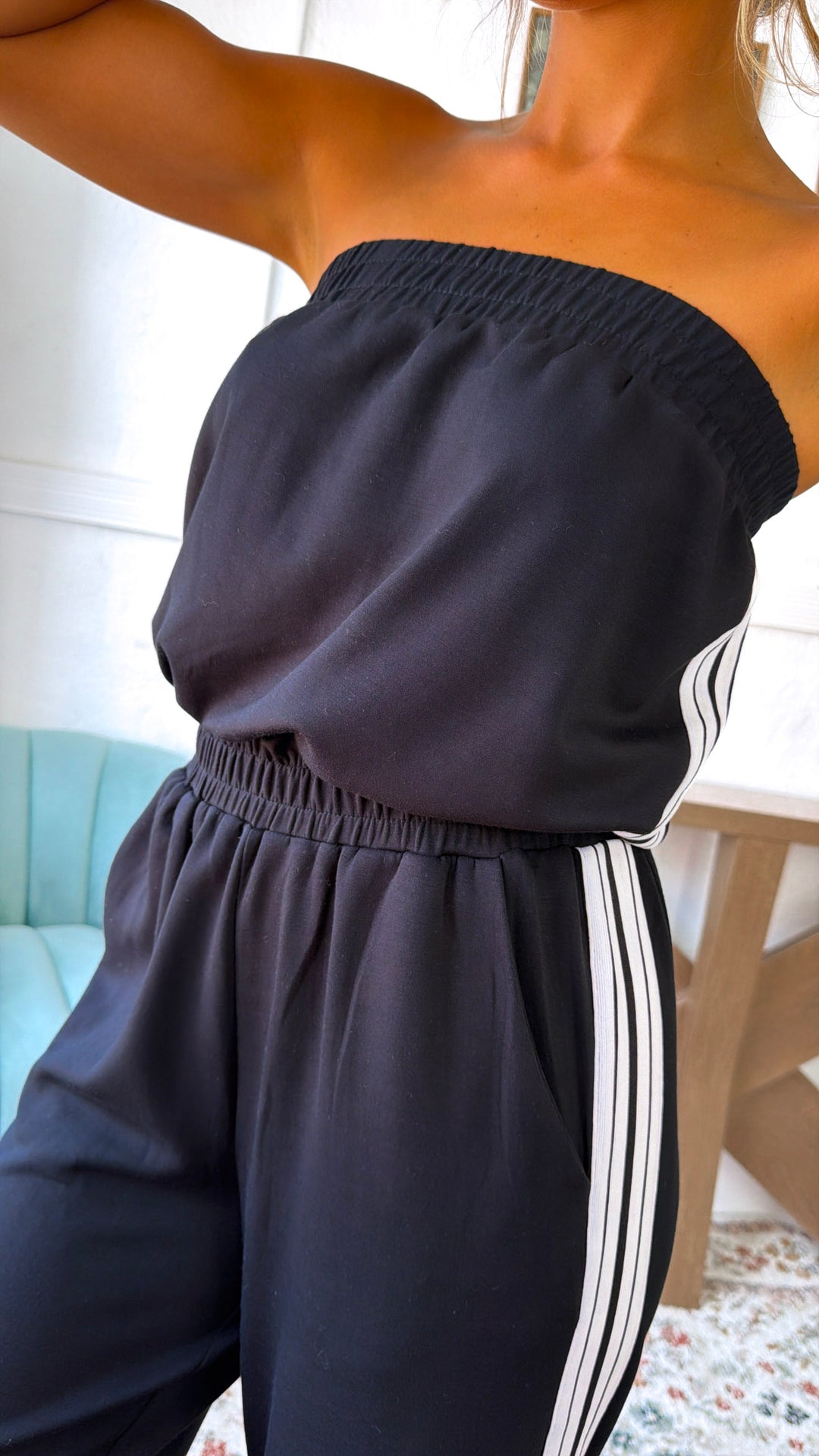 Strapless Athletic Jumpsuit, Black