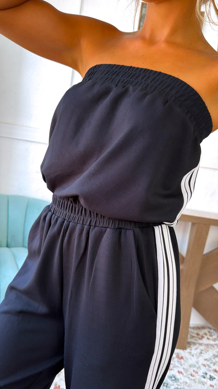 Strapless Athletic Jumpsuit, Black
