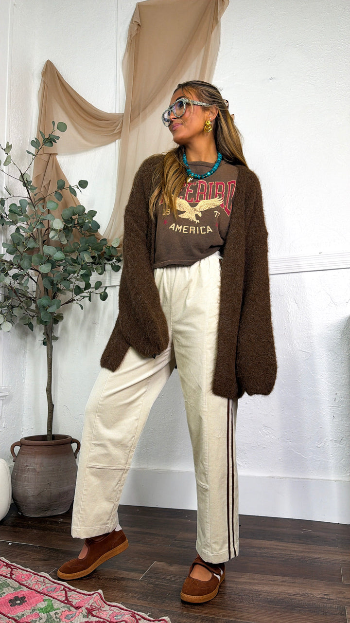 Corduroy Detailed Pants, Cream/Choco