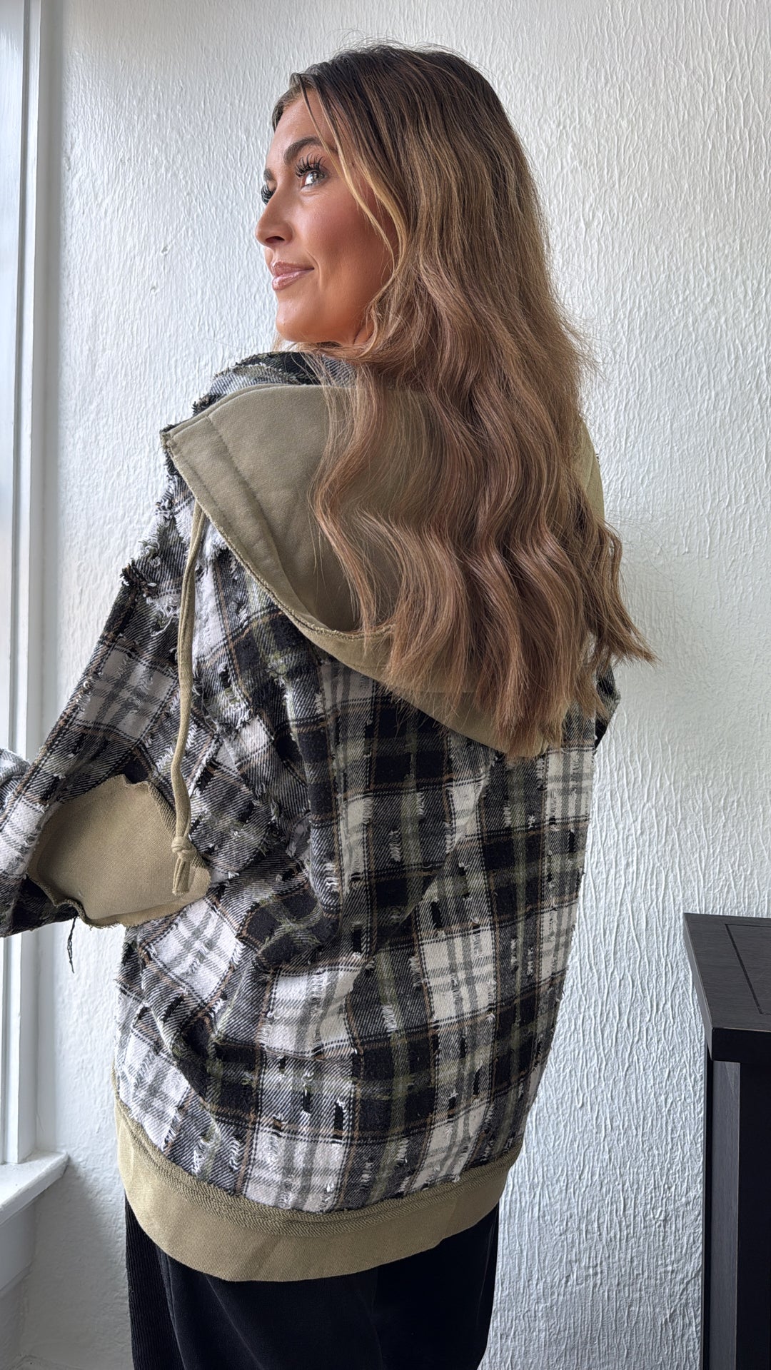 Birch Cabin Flannel Top, Olive/ Black