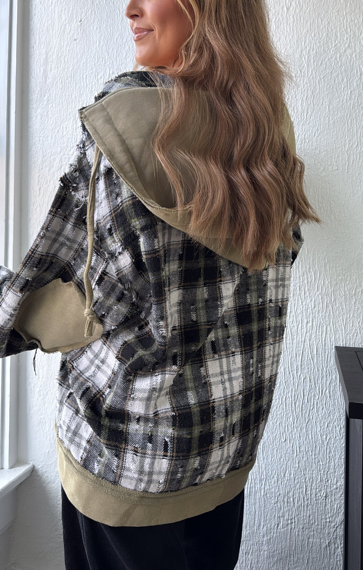 Birch Cabin Flannel Top, Olive/ Black