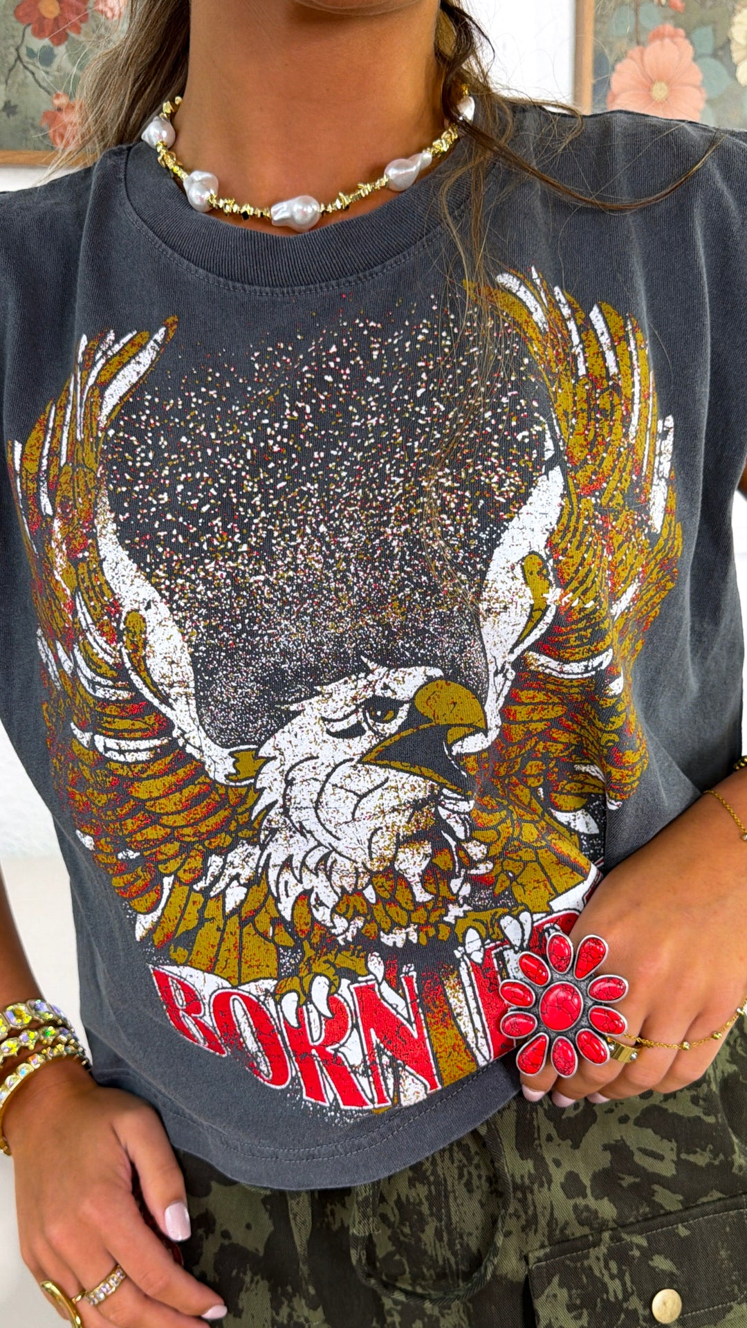 Born Free Muscle Tee, Faded Black