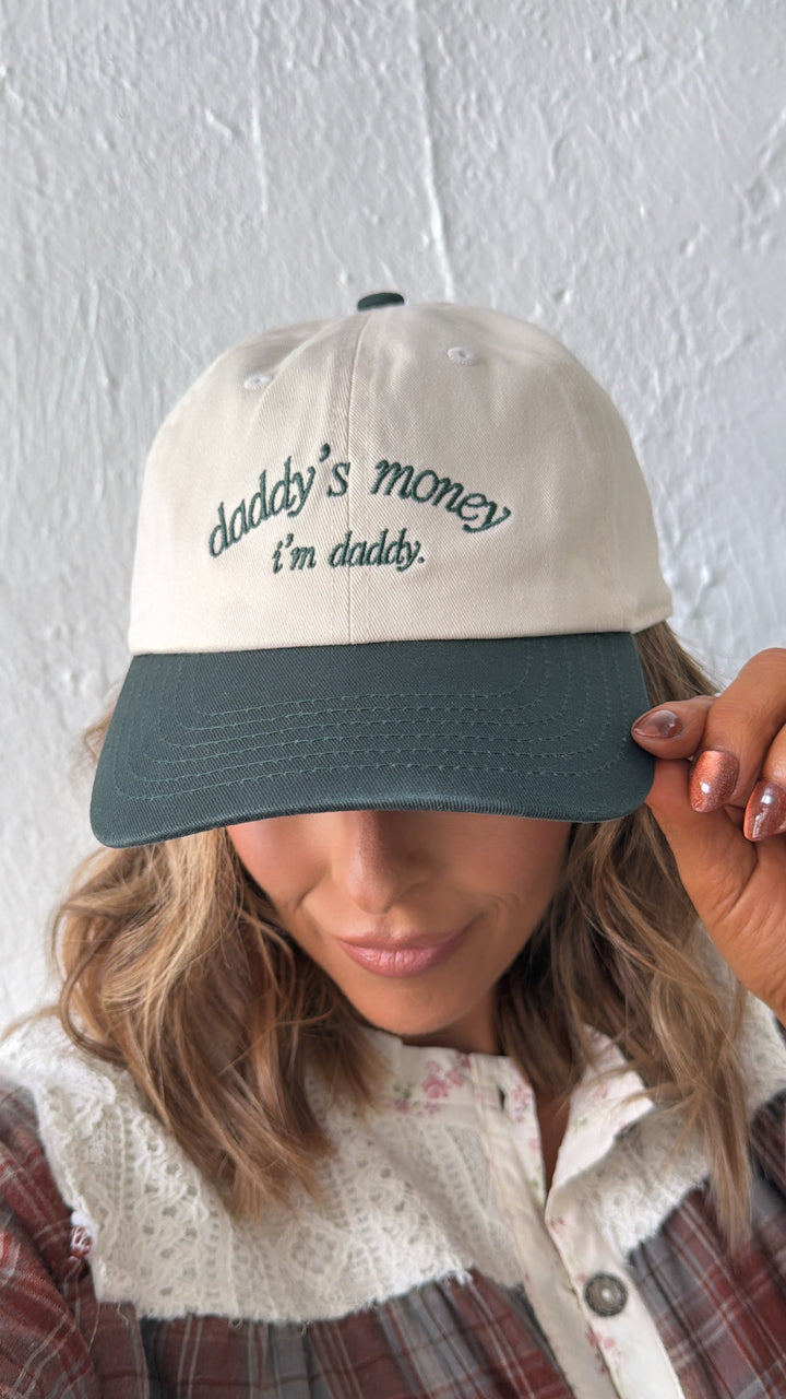 Daddy Money Ball Cap, Green/ Natural