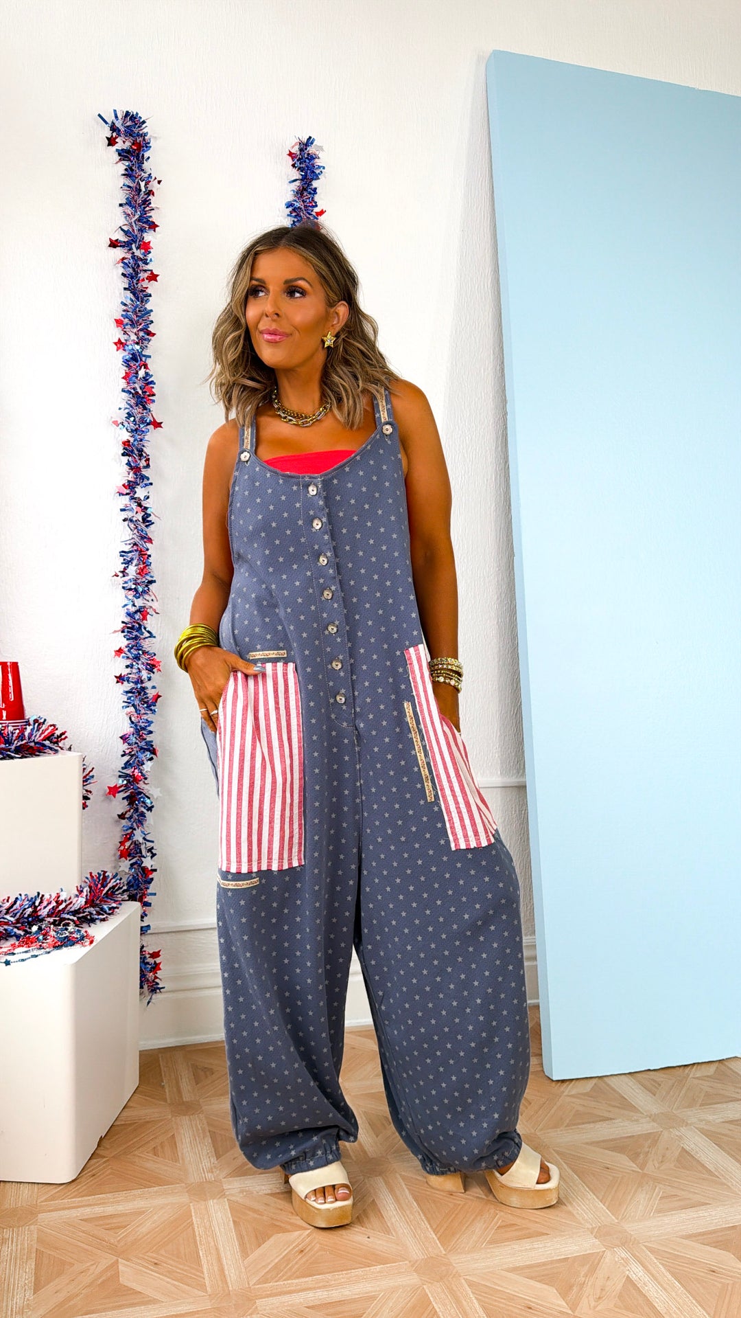 The Americana Overalls, Indigo Multi