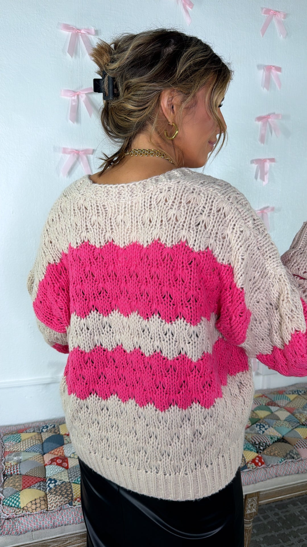 Frosted Blush Knit Cardigan, Taupe/Pink