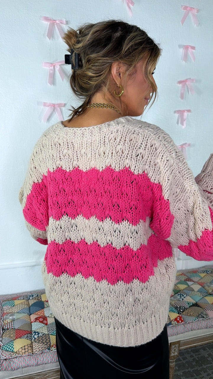 Frosted Blush Knit Cardigan, Taupe/Pink