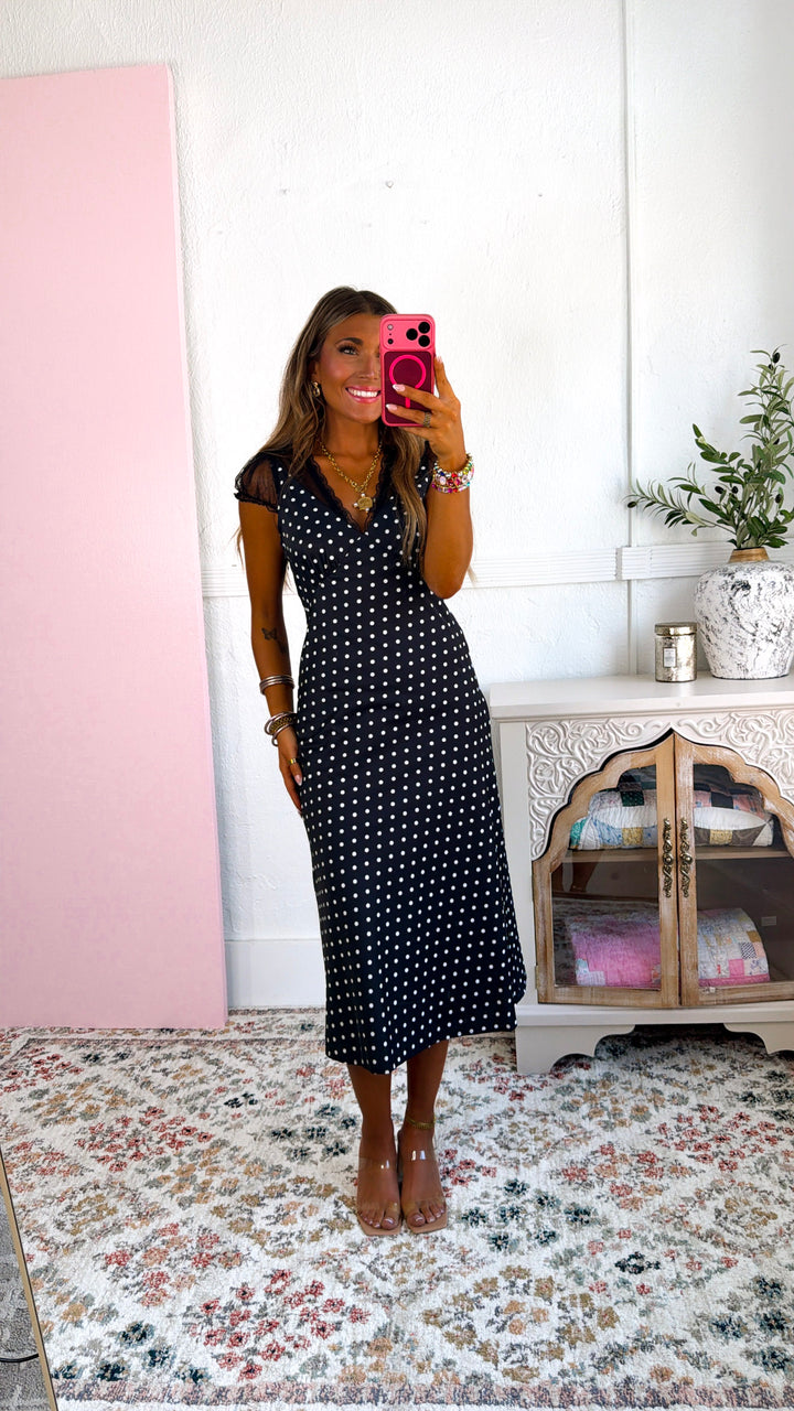 Simple In Dots Dress, Black/Ivory