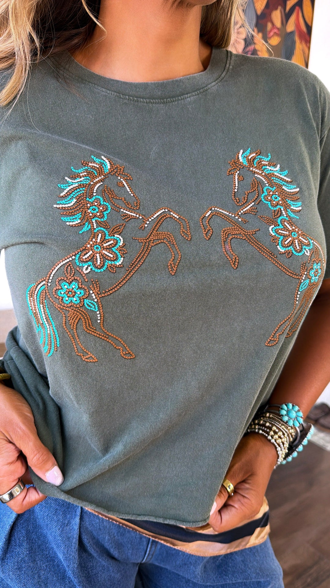 Wild Horse Graphic Tee, Olive